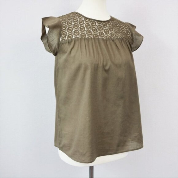 Zara Green Embroidery Blouse with Lace Detail - Size XS NWT - Picture 1 of 6